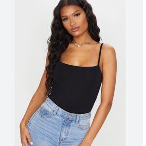MISSGUIDED Thin Strap Square Neck Black Bodysuit US 2 / Small